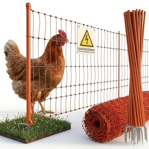 Agrarzone Filet pour volailles électrifiable orange 50m x 106cm - Filet électrifiable avec double pointe - Clôture pour poulets pour l'élevage de volailles...