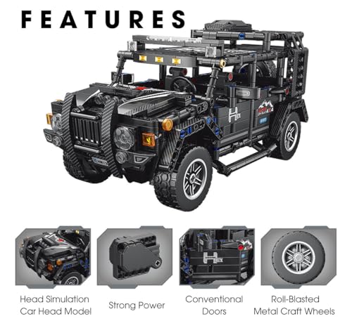 Image of 1:14 DIY Blocks Pull-Back Car - Jeep | Buildable Construction Toy Car Kit | Friction-Powered Remote-Free Racing Vehicle for Kids | Educational STEM Toy for Boys & Girls