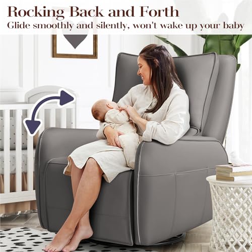 Image of Power Recliner Gliders for Nursery, Electric Swivel Rocker Recliner Chair, Comfy Upholstered Living Room Reclining Rocking Chairs with Lumbar Support (Dark Grey, 41 inch X 40 inch X 36 inch)