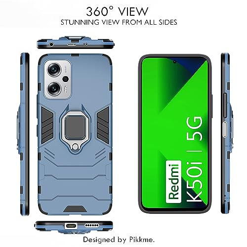 Image of Pikkme Redmi K50i 5G Back Cover | D5 Tough Armor Bumper | 360 Protection Case | Ring Holder Stand Case for Redmi K50i 5G (Blue)