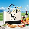 Tecanne Personalized Initial Canvas Tote Bag, Cosmetic Bags, Suitable for Birthday, Wedding, Beach, Holiday, Great Birthday Gifts for Women, Mom, Teachers, Nurses, Best Friends, Bridesmaids (S) #5