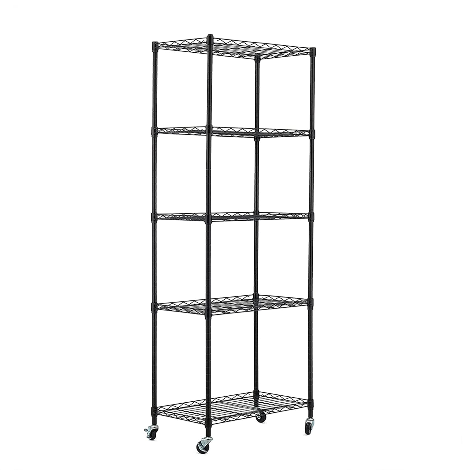 2-Inch Caster Roller for Storage Shelving Unit, Set of 4,Black,1/4",5/16",3/8",M8,M10 Thread Stem All Included,Universal for Steel Organizer Wire Rack