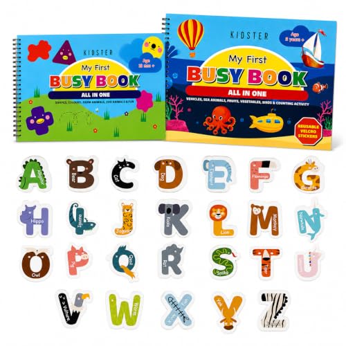 Image of Busy Binder Book for Toddlers 1-3 Years + Magnetic ABC Alphabet Letters Combo - Velcro Activity Book, Montessori Learning Toy | 16 Pages Each, 44 Velcro Pieces (2 Books + 26 Fridge Magnets)