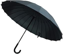 JIAN Men's Long Umbrella, 24 Ribs, Wide Men's Umbrella, Rain Umbrella, Manual Open/Close, Wind Resistant, Storage Pouch Included