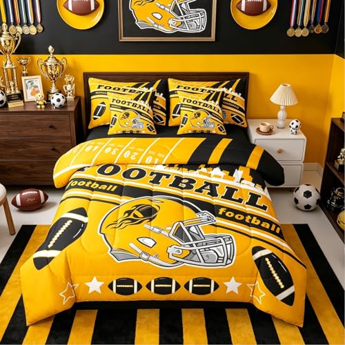 Feelyou Football 7 Pieces Comforter Sets Queen Size Kids Rugby Sports Bedding Set for Boys Kids Teen Sports Theme Football City Bed in a Bag with Comforter, Sheets, Pillowcases & Cushion Cover
