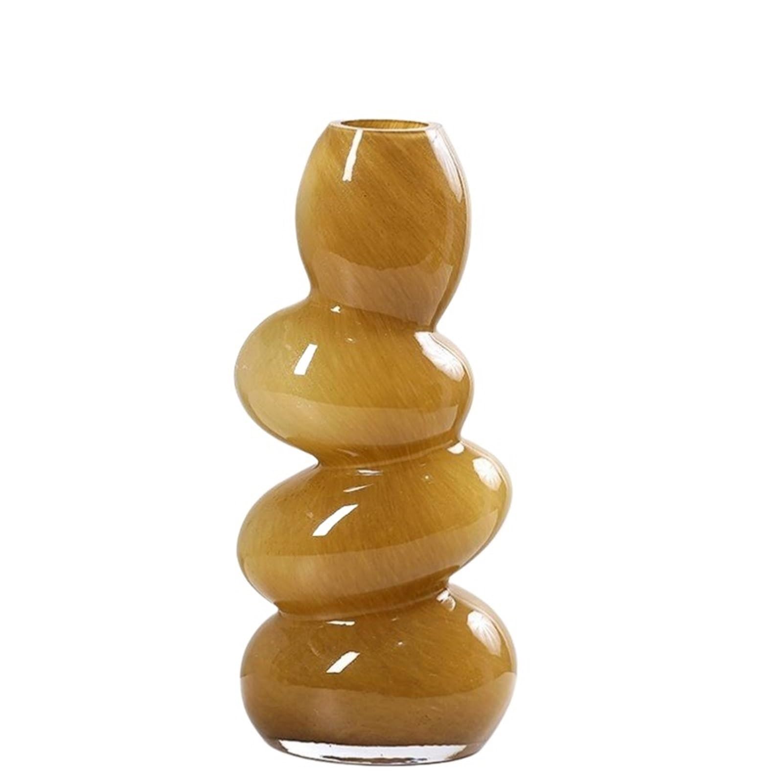 Pebble Shape Geometric Stacking Glass Vase Flower Arrangement Accessories Terrarium Home Decoration For Living Room, Office, Wedding(BROWN)
