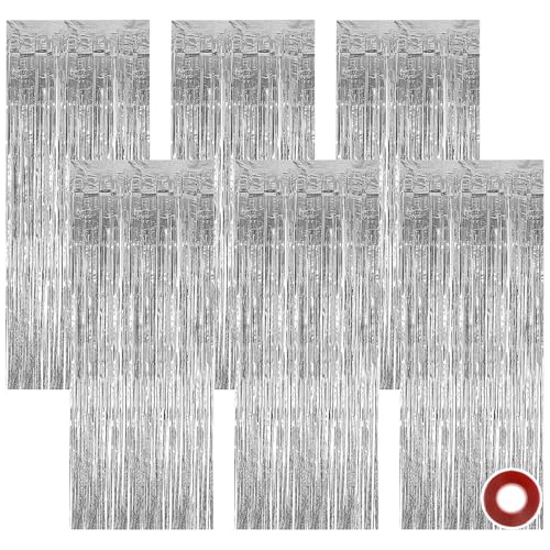 Lot de 6 rideaux à lamelles argentées - Rideau de fête à paillettes - Fond à franges -...