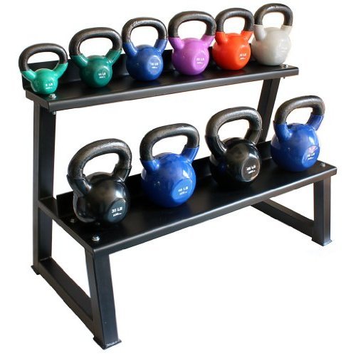 Ader Vinyl Kettlebell Set w/Rack & DVD- (5-50 Lb,+ 8, 12, 18 Lbs)