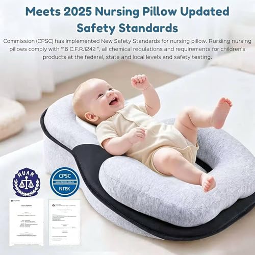 Image of Baby Lounger Pillow for Infant Support Cushion Reflux Breastfeeding Pillow, Bottle Feeding, Tummy Time, Adjustable Baby Wedge Lounger Pillow for Reducing Spit-Up