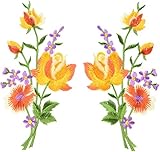 Pack of 2 Orange roses pair flowers floral bouquet boho embroidered appliques iron-ons patches new