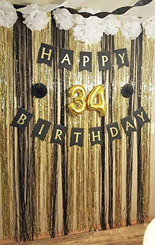 Image of Party Propz Black Foil Curtain for Decoration - 2 pcs (3ft x 6ft Each) Black Foil Curtain | Fringe Curtains for Decoration | Foil Curtains for Birthday Decoration | Frills for Decoration