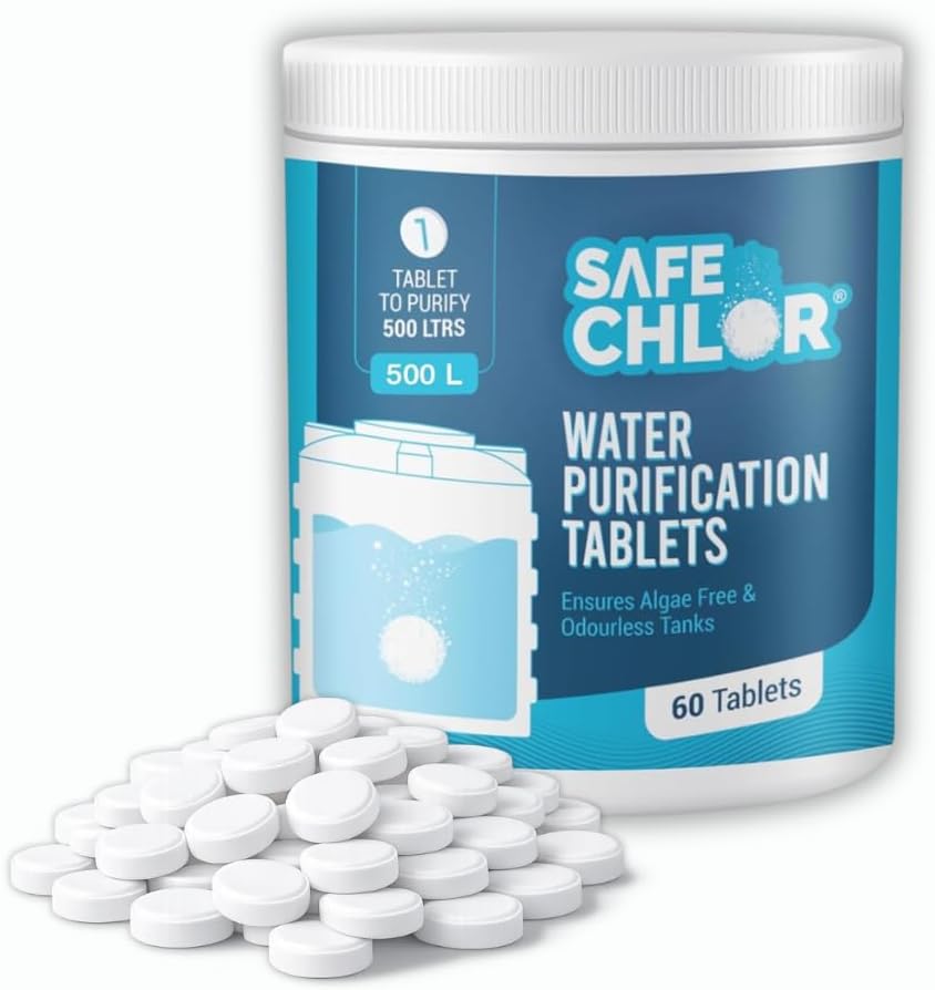 Safe Chlor 500 L | Chlorine Tablets for Water Tanks of 500 Ltrs, | Overhead & Underground Tanks | Water Purification Tablets | 1 Tablet to Treat 500 liters | Pack of 60 Tablets for 30000 Ltrs