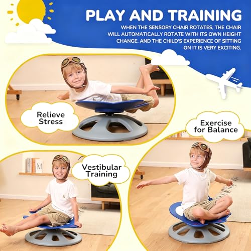 Image of BABAMU Spinning Chair for Autistic Kids, Sensory Swivel Chair, 220LBS Weight Capacity, Autism Sensory Products, Autism Toys, Sensory Toy (Blue, AIEPLANE)
