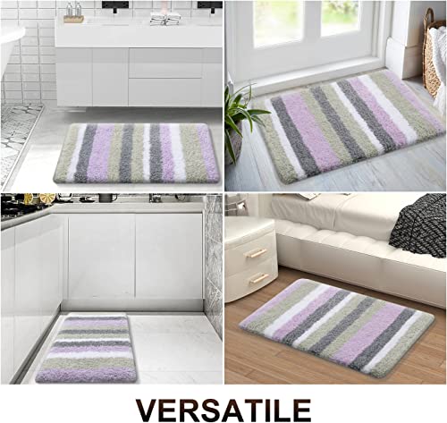 Buganda Microfiber Striped Bathroom Rugs Bath Mat, Extra Thick, Soft And Shaggy, Absorbent, Machine Washable, Anti-Slip Bath Rugs For Bathroom, Tub And Shower, 24X16, Purple-Grey #TOP5