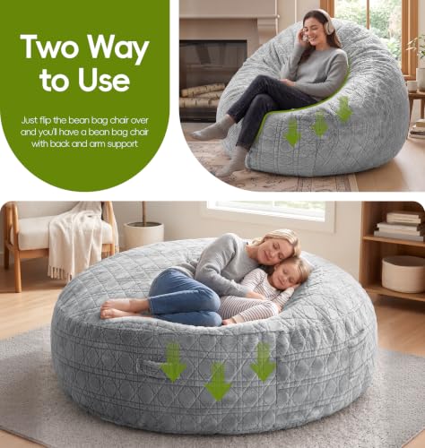Image of Oversized Bean Bag Chair 6FT Adult Bean Bag with Washable Cover, Grey
