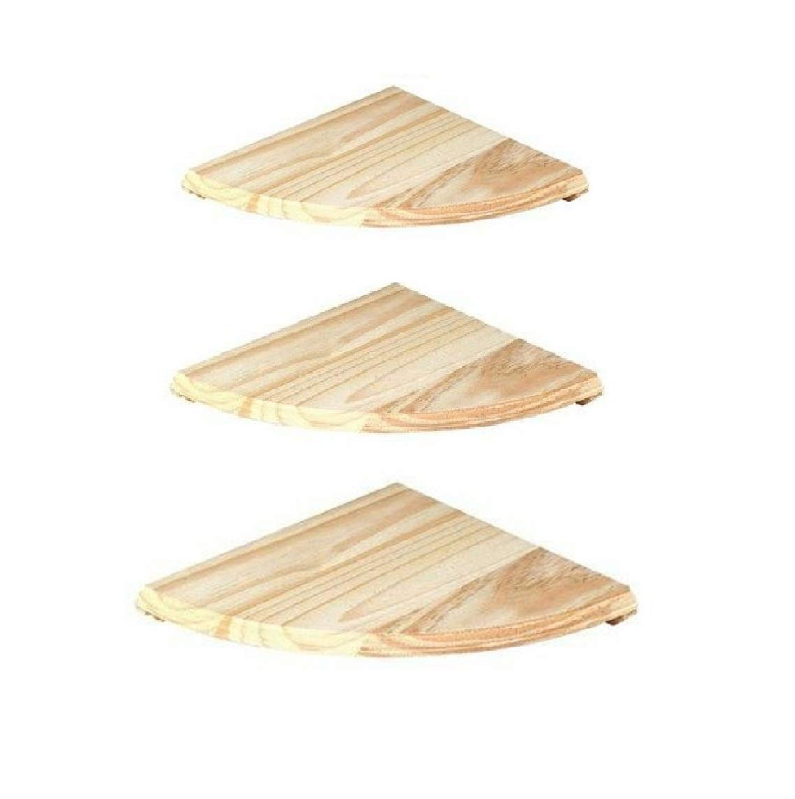 Optimal Products Set Of 3 Natural Wood Corner Shelf Wall Mounted Storage Wooden Unit Shelves Kit Home & Kitchen Decorative Corner Shelves (285 x 285 x 16 mm)