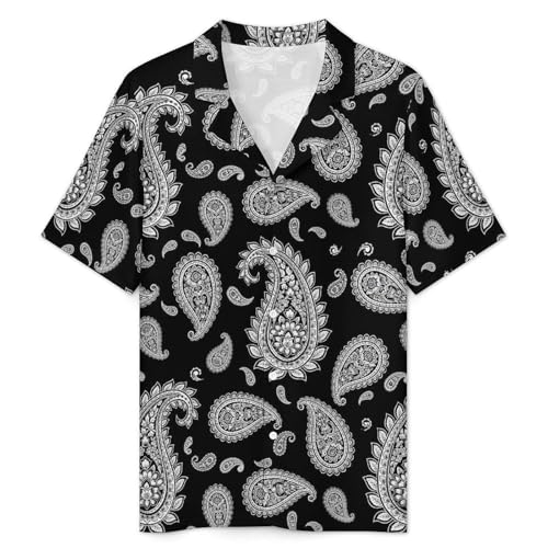 Men's Short Sleeve Pajama Set Black And White Paisley Sleepwear Shorts Summer Loungewear 2 Piece Button Down Nightwear3