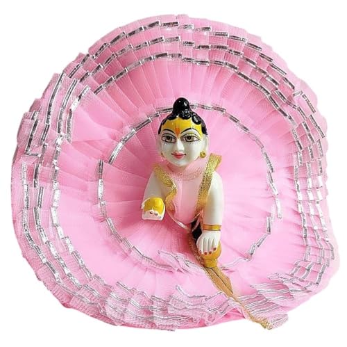 Image of Partish Laddu Gopal Frill Poshak Size 6 l Ladoo Gopal Dress l Bal Gopal l Kanha Ji Thakur Ji Net Dress (Pack of 2,Yellow & Pink)