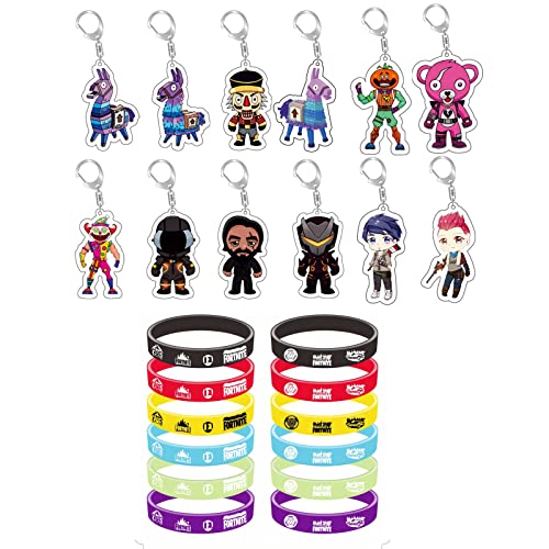 Lemotoy Lot de 24 fortnite anniversaire cadeau, Bracelets, Porte-clés en silicone avec fortnite figurine - Fournitures de fête pour enfants Cover