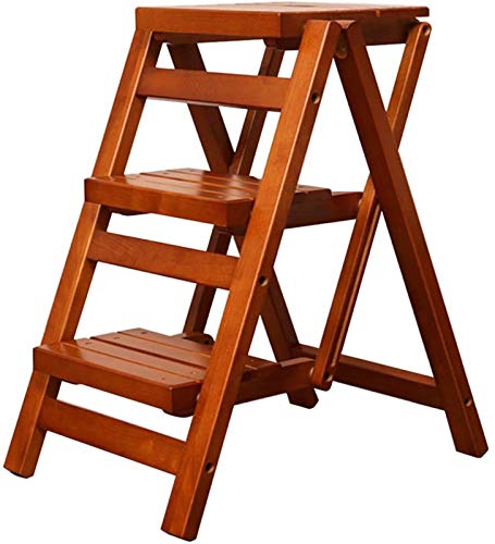 Escabeau pliant 3 marches bois portable et tabouret haut - 2