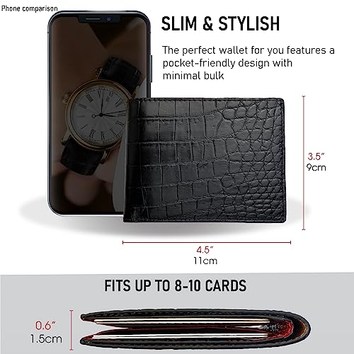 Image of HATA Black Red Bifold Leather Wallet for Men, Exotic Double-Sided Leather Wallet with RFID Blocking, Slim Credit Card Holder, Handmade Gift for Birthday, Anniversary, Father's Day VILE-112