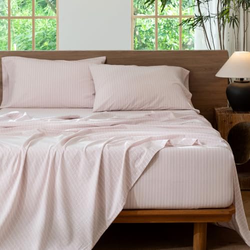 Image of MooMee Striped Sheet Set 100% Washed Cotton Linen Like King