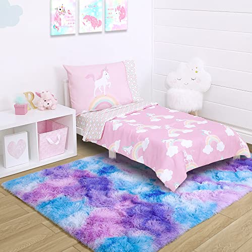 Noahas Kids Rugs For Bedroom Girls,3X5 Feet Rainbow Rug,Blue And Purple Kids Carpet,Fluffy Princess Bedroom Rug,Shaggy Princess Rug,Kawaii Colorful Kids Area Rug Nursery Toddler Boys Girls Room Decor #TOP2