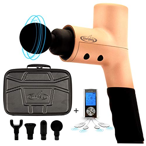 Thrively Massage Gun for Athletes - Upgraded Version 2.0 - Premium Muscle Gun with Carbon Fiber Case and Bonus TENS Unit for Complete Pain Relief - Limited Time Summer Sale