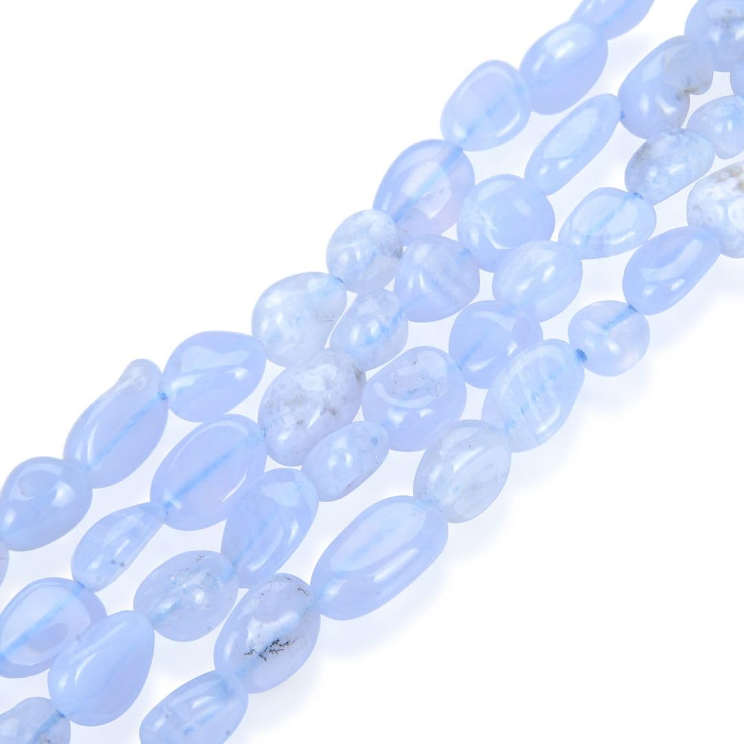 Adabele 45 Inch Natural Light Blue Lace Agate Gemstone Loose Beads 8mm to 10mm Free Form Oval Tumbled Pebble Gem Stone Spacerfor Jewelry Making GZ12-2