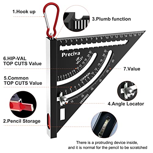 7" Speed Square, Preciva Roofing Square, Aluminum Alloy Carpenter Square Triangle Ruler Set, with Hook, Plumb Function, Multifunction Measuring Tools for Woodworking Engineer Carpenter 6 7" Speed Square, Preciva Roofing Square, Aluminum Alloy Carpenter Square Triangle Ruler Set, with Hook, Plumb Function, Multifunction Measuring Tools for Woodworking Engineer Carpenter - Image 6