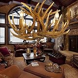 Lámpara de araña de cuerno de ciervo de estilo rústico para sala de estar, lámpara de cornisa de resina (4 luces + 3 cuernos)