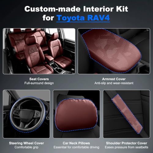 Image of AOMSAZTO Custom Fit Camo Burgundy Seat Covers for Toyota Rav4(Gas)