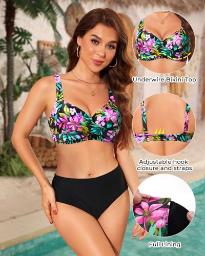 Image of Yonique Women Underwire Bikini Top - 2026 Push Up Swimsuit Tops Padded Bra Bahting Suit
