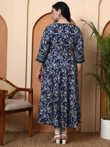 Image of Yash Gallery Women's Rayon Relaxed Fit Anarkali 's Floral Printed Kurta