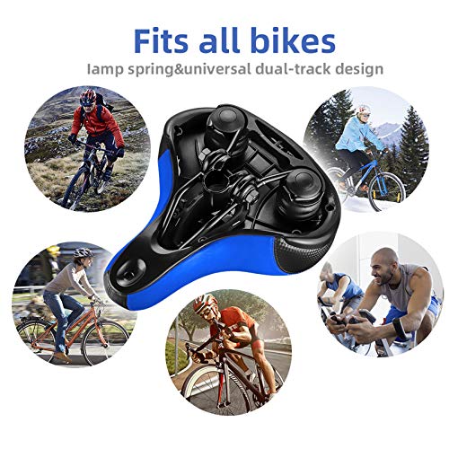 BLUEWIND Most Comfortable Bicycle Seat, Bike Seat Replacement with Dual Shock Absorbing Ball Wide Bike Seat Memory Foam Bicycle Gel Seat with Mounting Wrench (Blue)