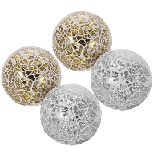 MAGICLULU 4 Bolas De Esfera De Mosaico Decorativas De Cristal Bolas Redondas De Navidad Bolas De Centro De Mesa Jarrones Adornos De Relleno para Cuencos Bandeja Mesa De Comedor Color Dorado