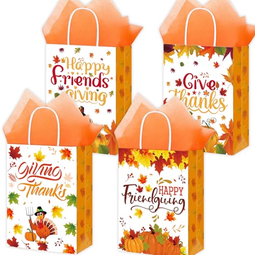 HABDJILTY 18PCS Friendsgiving Paper Gift Bags, Thanksgiving Goodies Bags Candy