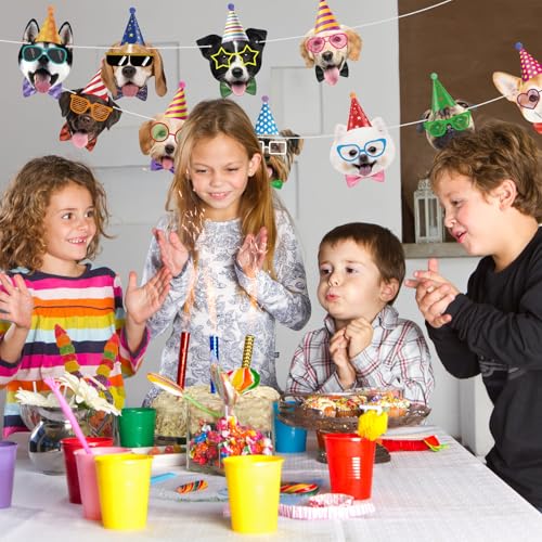 Image of Dog Birthday Banner Dog Faces Themed Party Decorations Puppy Happy Birthday Banner Garland Sign for Kids Boys Girls Birthdaies Decorations Puppy Party Supplies