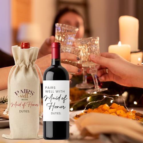 Image of FBCCZEY Matron of Honor Proposal Gifts Wedding Day Essentials Bridesmaid Duties Wedding Wine Bag with 2pcs Wine Labels Labeling Supplies