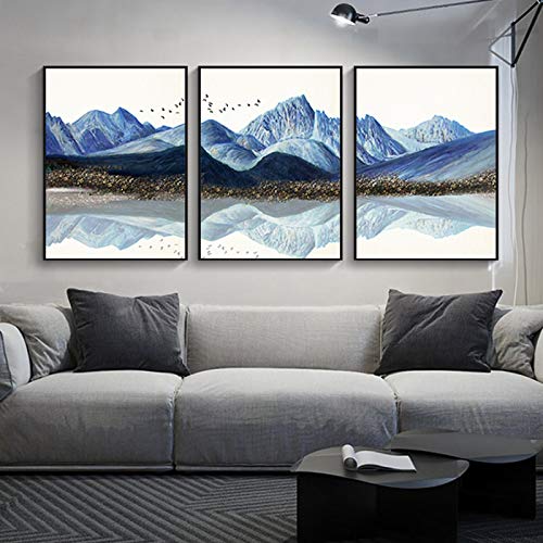 Affiche Toile Montagne Bleue 70x100cm pour un salon moderne et zen