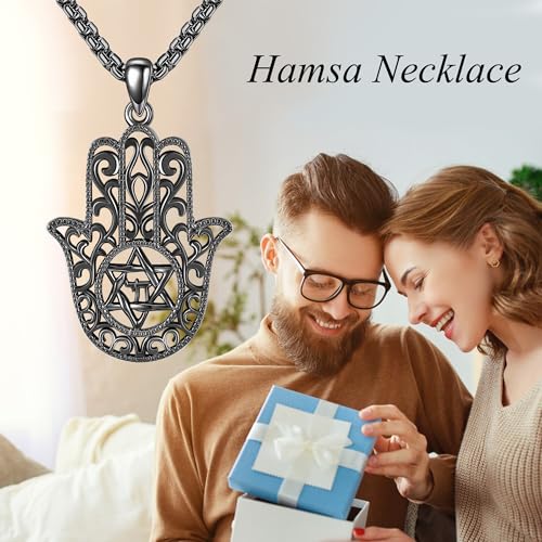Collier Hamsa pour homme argent Étoile de David pendentif Chai - 5