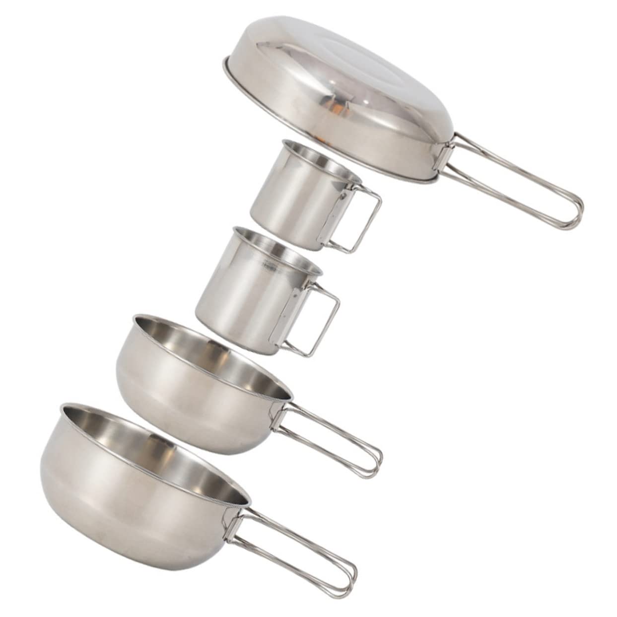 ifundom 5Pcs Stainless Steel Camping Tableware Set Lightweight Pot and Cup for Outdoor Picnics BBQ Fishing Hiking Durable Easy to Clean Stackable Design for Convenient