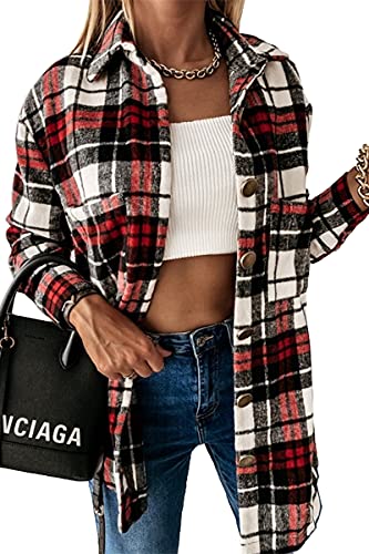 HVEPUO holzfällerhemd weinrot Damen Karriere Bluse flanellhemd Lange Dicke...