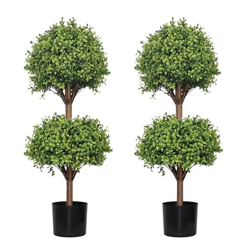 THE BLOOM TIMES 40' Tall Artificial Boxwood Double Ball Topiary Trees, UV Resistant Large Fake...
