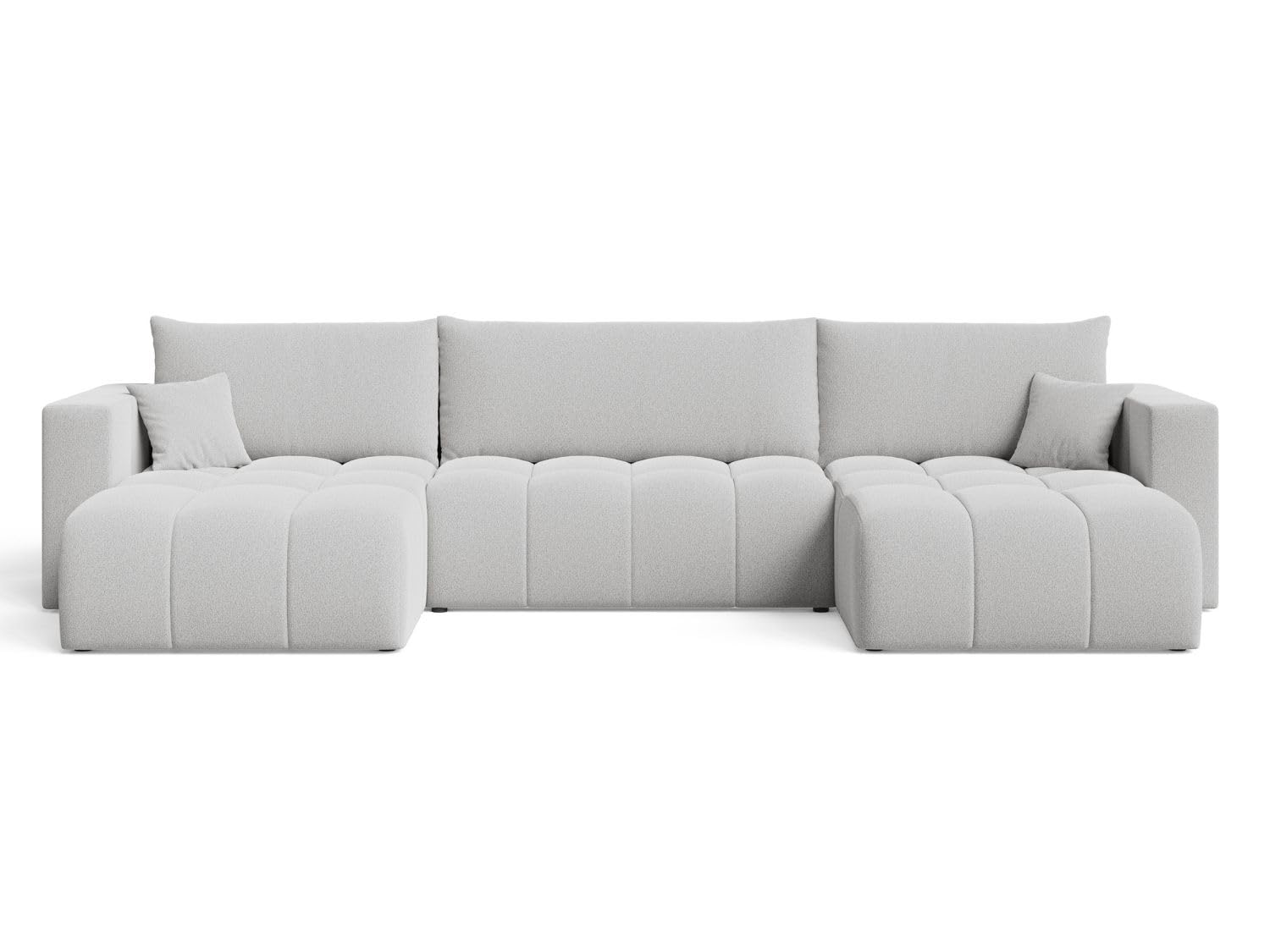 GRAINGOLD Neva U Ecksofa mit Schlaffunktion & Bettkasten 370x170 cm, U-Form Sofa mit Stauraum, Schlafcouch für Wohnzimmer, Bouclé-Stoff, 5-Sitzer Wohnlandschaft, Modernes Design (Dunkelgrau)