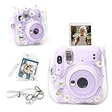 CAIYOULE Camera Case for Fujifilm Instax Mini 12/11/9/8 Camera with Adjustable Shoulder Strap and Mini Photo Storage Pouch（No Camera-Transparent Daisy