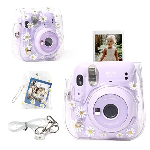 CAIYOULE Capa para Fujifilm Instax Mini 11 9 8 câmera de filme e quadrado/mini álbum de fotos de 7,6 cm carteira envelope bolsa (margarida)
