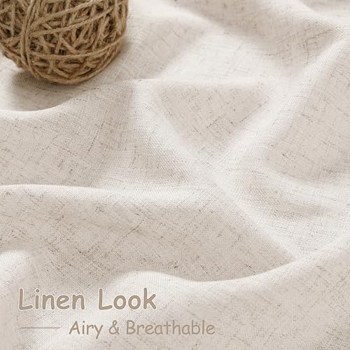 Image of Extra Long Tan Beige Curtains 144 inch Length 2 Panels Set Back Tab Neutral Farmhouse Drapes Light Filtering Semi Sheer Linen Curtain 144 inches Long for Floor to Ceiling Window Patio Sliding Door
