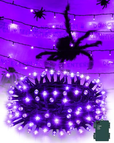 Kelumi Halloween String Lights Battery Operated Purple Fairy Lights with Timer Waterproof 9.8ft 30 LED Halloween Decorations for Outdoor Indoor Patio Party Garden Yard Decor