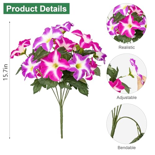 Image of Bassion Artificial Flowers for Outdoors, 4 Pcs Fake Petunia Flower, Fuschia